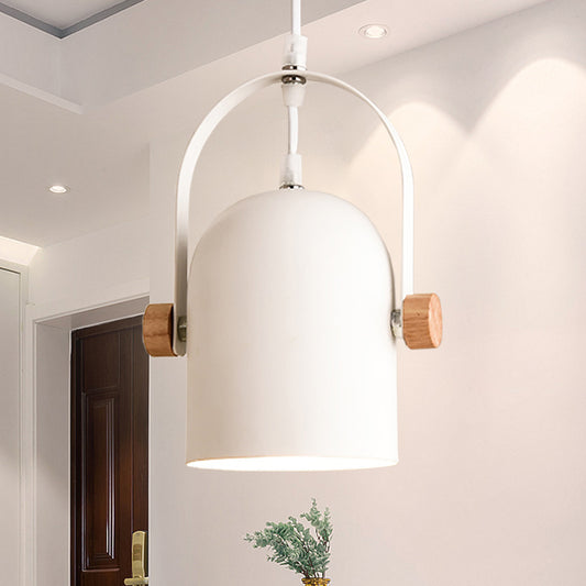 Nordic 1 Light Ceiling Pendant Metallic White Elongated Dome Hanging Light with Wood Lock and Adjustable Handle White Clearhalo 'Ceiling Lights' 'Modern Pendants' 'Modern' 'Pendant Lights' 'Pendants' Lighting' 1456643