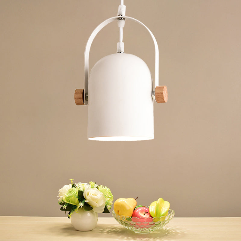 Nordic 1 Light Ceiling Pendant Metallic White Elongated Dome Hanging Light with Wood Lock and Adjustable Handle Clearhalo 'Ceiling Lights' 'Modern Pendants' 'Modern' 'Pendant Lights' 'Pendants' Lighting' 1456644