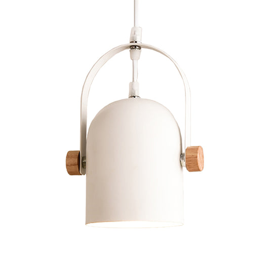 Nordic 1 Light Ceiling Pendant Metallic White Elongated Dome Hanging Light with Wood Lock and Adjustable Handle Clearhalo 'Ceiling Lights' 'Modern Pendants' 'Modern' 'Pendant Lights' 'Pendants' Lighting' 1456645