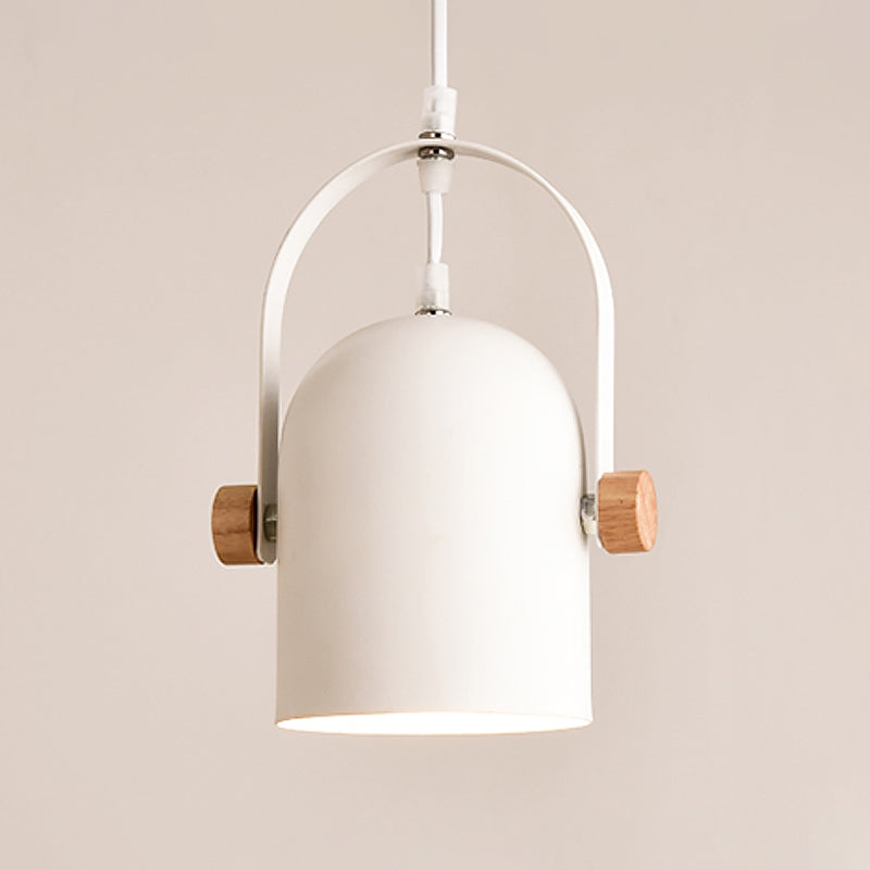 Nordic 1 Light Ceiling Pendant Metallic White Elongated Dome Hanging Light with Wood Lock and Adjustable Handle Clearhalo 'Ceiling Lights' 'Modern Pendants' 'Modern' 'Pendant Lights' 'Pendants' Lighting' 1456646