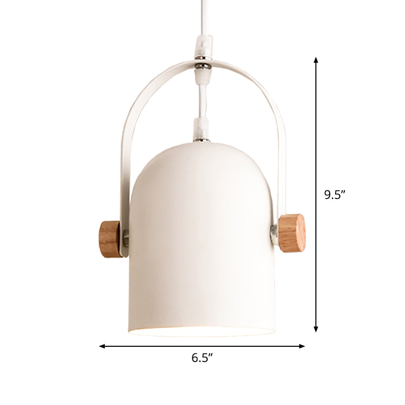 Nordic 1 Light Ceiling Pendant Metallic White Elongated Dome Hanging Light with Wood Lock and Adjustable Handle Clearhalo 'Ceiling Lights' 'Modern Pendants' 'Modern' 'Pendant Lights' 'Pendants' Lighting' 1456647