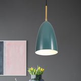 Bullet Head Metal Pendant Ceiling Light Macaron 1 Light Green Suspended Lighting Fixture Clearhalo 'Ceiling Lights' 'Modern Pendants' 'Modern' 'Pendant Lights' 'Pendants' Lighting' 1456662