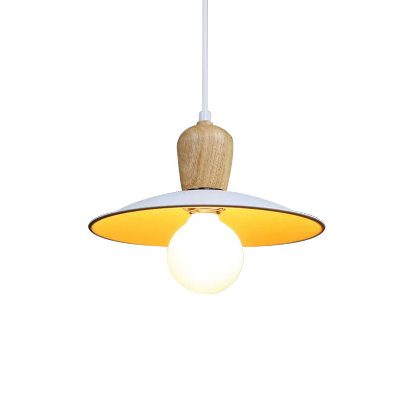 Nordic Flying Saucer Pendant Lamp Iron Single Bulb Sitting Room Pendulum Light in White/Black-Wood Clearhalo 'Ceiling Lights' 'Modern Pendants' 'Modern' 'Pendant Lights' 'Pendants' Lighting' 1456673