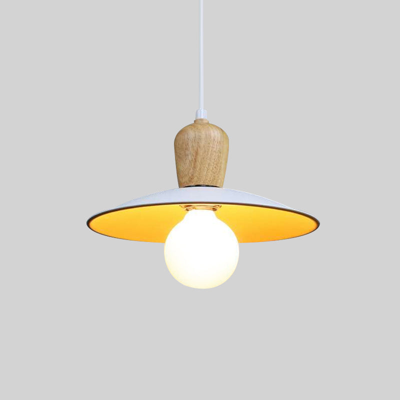 Nordic Flying Saucer Pendant Lamp Iron Single Bulb Sitting Room Pendulum Light in White/Black-Wood Clearhalo 'Ceiling Lights' 'Modern Pendants' 'Modern' 'Pendant Lights' 'Pendants' Lighting' 1456674