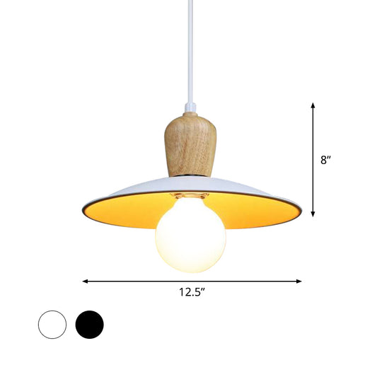 Nordic Flying Saucer Pendant Lamp Iron Single Bulb Sitting Room Pendulum Light in White/Black-Wood Clearhalo 'Ceiling Lights' 'Modern Pendants' 'Modern' 'Pendant Lights' 'Pendants' Lighting' 1456675