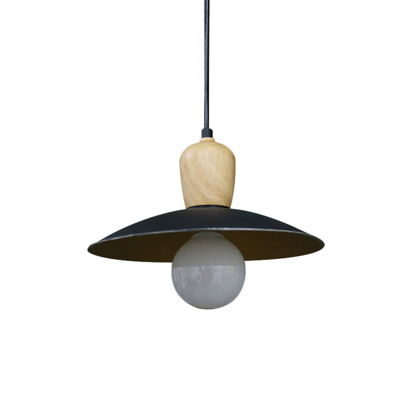 Nordic Flying Saucer Pendant Lamp Iron Single Bulb Sitting Room Pendulum Light in White/Black-Wood Clearhalo 'Ceiling Lights' 'Modern Pendants' 'Modern' 'Pendant Lights' 'Pendants' Lighting' 1456678