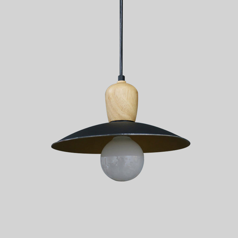 Nordic Flying Saucer Pendant Lamp Iron Single Bulb Sitting Room Pendulum Light in White/Black-Wood Clearhalo 'Ceiling Lights' 'Modern Pendants' 'Modern' 'Pendant Lights' 'Pendants' Lighting' 1456679