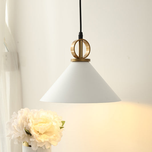 Conical Dining Table Suspension Light Metal 1 Head Minimalist Pendant Lamp in White with Ring Knob White Clearhalo 'Ceiling Lights' 'Modern Pendants' 'Modern' 'Pendant Lights' 'Pendants' Lighting' 1456685