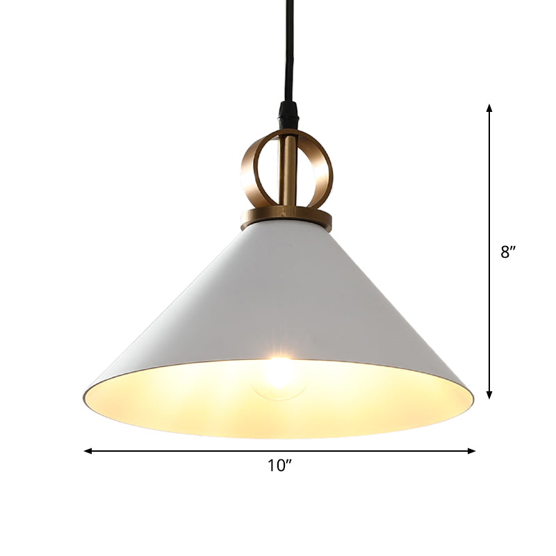 Conical Dining Table Suspension Light Metal 1 Head Minimalist Pendant Lamp in White with Ring Knob Clearhalo 'Ceiling Lights' 'Modern Pendants' 'Modern' 'Pendant Lights' 'Pendants' Lighting' 1456689