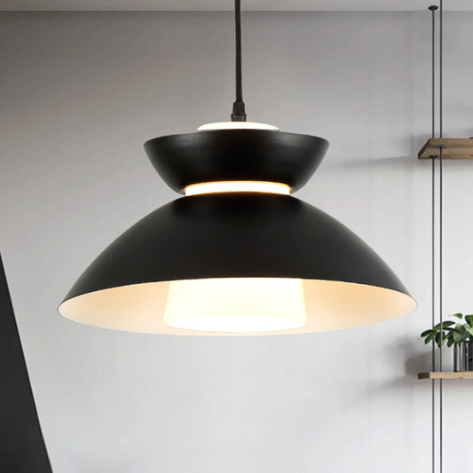 Iron Flare Pendant Lighting Simple 1 Bulb Black/Coffee Suspension Lamp with Interior Matte Glass Shade Black Clearhalo 'Ceiling Lights' 'Modern Pendants' 'Modern' 'Pendant Lights' 'Pendants' Lighting' 1456709