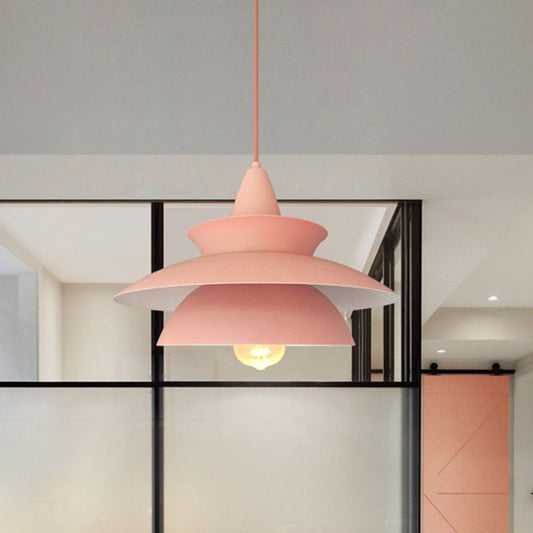Macaron 3 Layers Iron Hanging Light 1-Light Pendant Ceiling Lamp in Pink over Table Pink Clearhalo 'Ceiling Lights' 'Modern Pendants' 'Modern' 'Pendant Lights' 'Pendants' Lighting' 1456718