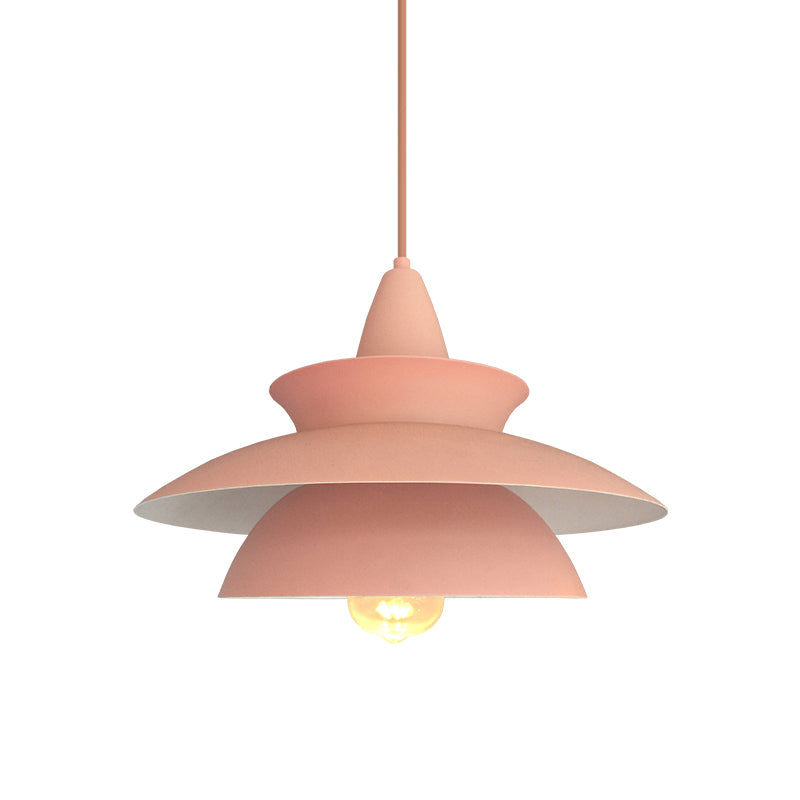 Macaron 3 Layers Iron Hanging Light 1-Light Pendant Ceiling Lamp in Pink over Table Clearhalo 'Ceiling Lights' 'Modern Pendants' 'Modern' 'Pendant Lights' 'Pendants' Lighting' 1456720