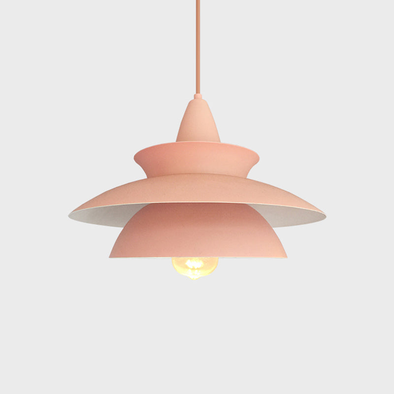 Macaron 3 Layers Iron Hanging Light 1-Light Pendant Ceiling Lamp in Pink over Table Clearhalo 'Ceiling Lights' 'Modern Pendants' 'Modern' 'Pendant Lights' 'Pendants' Lighting' 1456721