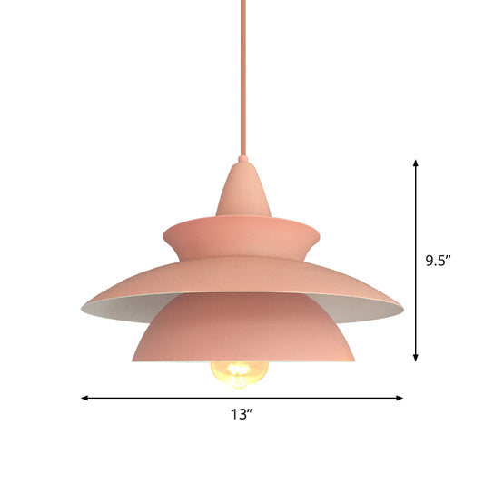 Macaron 3 Layers Iron Hanging Light 1-Light Pendant Ceiling Lamp in Pink over Table Clearhalo 'Ceiling Lights' 'Modern Pendants' 'Modern' 'Pendant Lights' 'Pendants' Lighting' 1456722