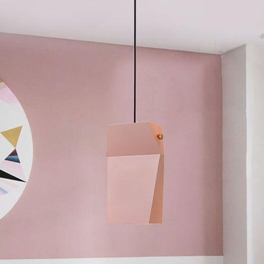 Curved Rectangle Hanging Ceiling Light Macaron Metal 1 Head Pink Pendant Light Fixture for Loft House Pink Clearhalo 'Ceiling Lights' 'Modern Pendants' 'Modern' 'Pendant Lights' 'Pendants' Lighting' 1456723
