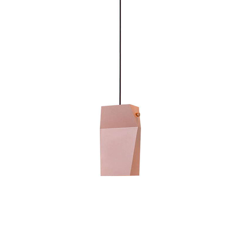 Curved Rectangle Hanging Ceiling Light Macaron Metal 1 Head Pink Pendant Light Fixture for Loft House Clearhalo 'Ceiling Lights' 'Modern Pendants' 'Modern' 'Pendant Lights' 'Pendants' Lighting' 1456725