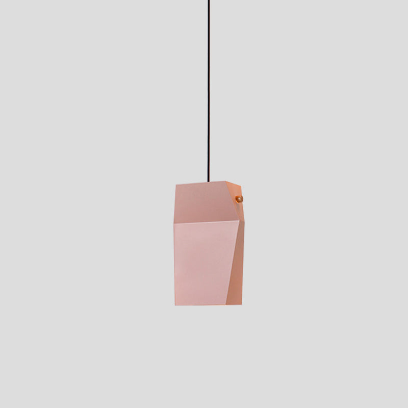 Curved Rectangle Hanging Ceiling Light Macaron Metal 1 Head Pink Pendant Light Fixture for Loft House Clearhalo 'Ceiling Lights' 'Modern Pendants' 'Modern' 'Pendant Lights' 'Pendants' Lighting' 1456726