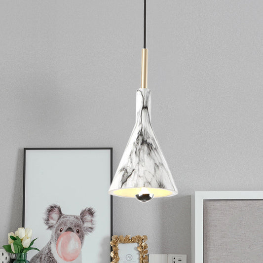 Resin Cone Shade Hanging Light Simplicity 1-Light Black and White Pendant Lighting with Marble Surface Design Black-White Clearhalo 'Ceiling Lights' 'Modern Pendants' 'Modern' 'Pendant Lights' 'Pendants' Lighting' 1456733