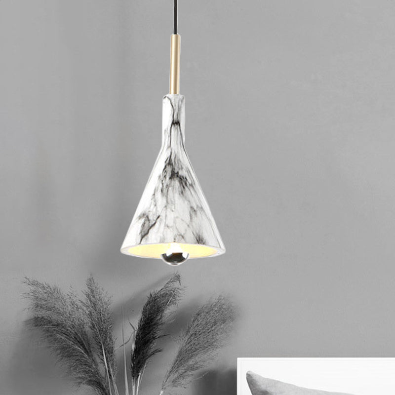 Resin Cone Shade Hanging Light Simplicity 1-Light Black and White Pendant Lighting with Marble Surface Design Clearhalo 'Ceiling Lights' 'Modern Pendants' 'Modern' 'Pendant Lights' 'Pendants' Lighting' 1456734