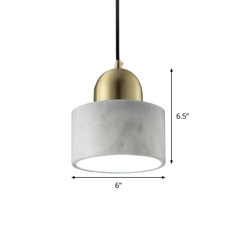 1-Light Bedside Hanging Lamp Minimalist White Pendant Light with Drum Marble Shade and Gold Dome Top Clearhalo 'Ceiling Lights' 'Modern Pendants' 'Modern' 'Pendant Lights' 'Pendants' Lighting' 1456742