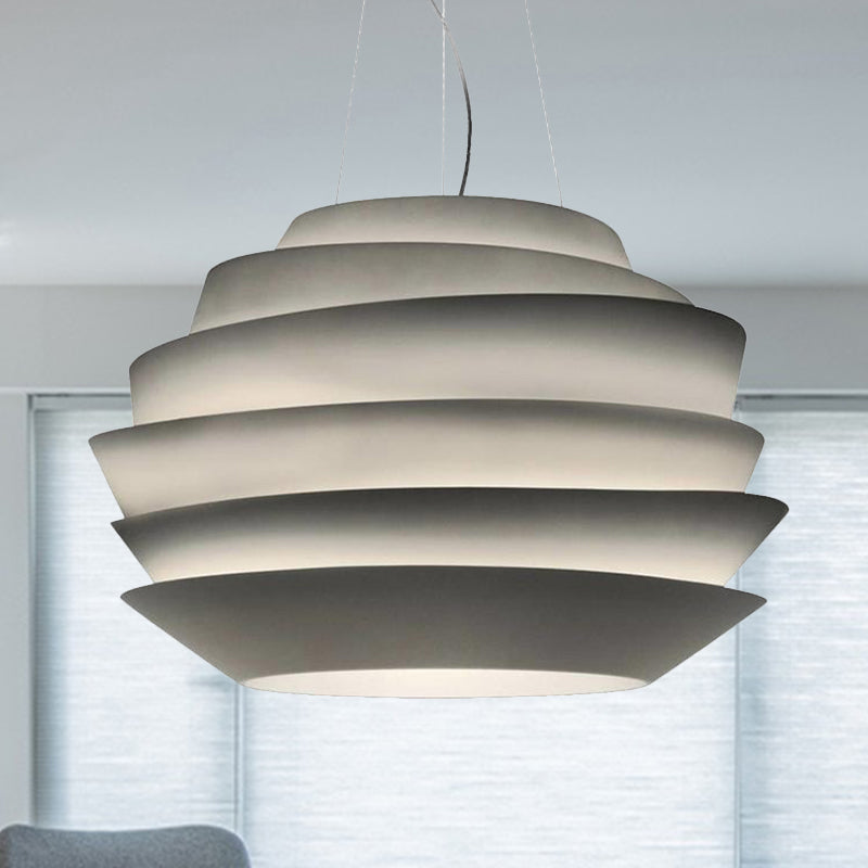 6 Tiers Bistro Pendant Lighting Metallic 3 Bulbs Modern Creative Hanging Chandelier in White White Clearhalo 'Ceiling Lights' 'Chandeliers' 'Modern Chandeliers' 'Modern' Lighting' 1456748