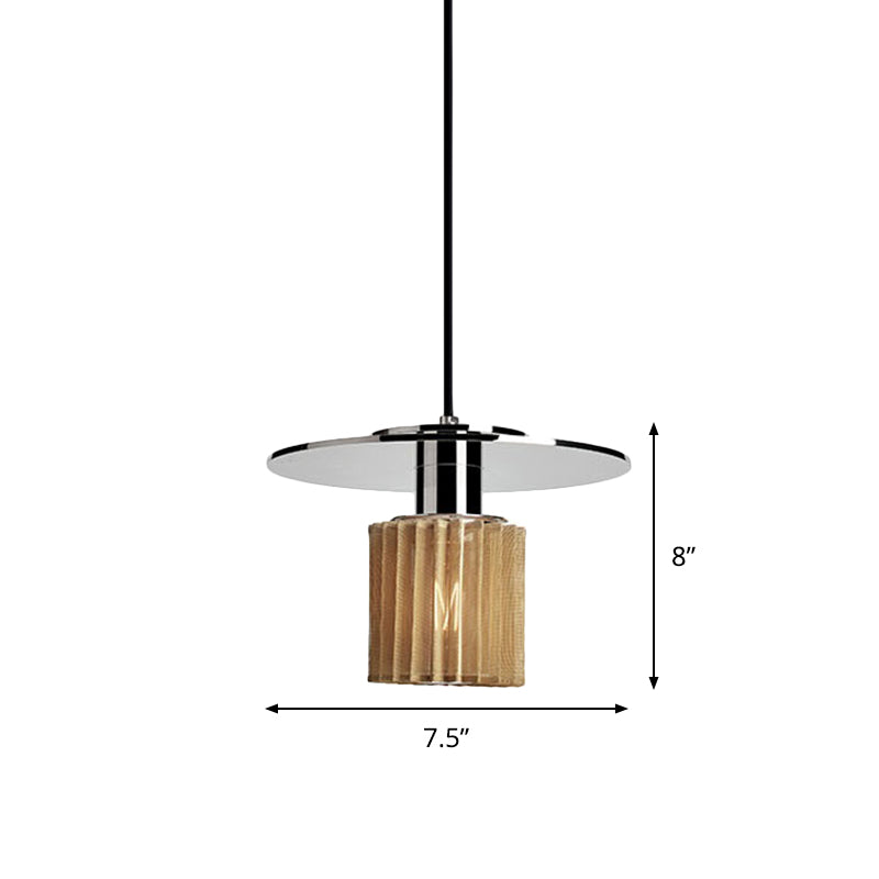 Designer 1 Light Pendant Light Kit Ribbed Glass Chrome Mini Drum Ceiling Lamp with Flat Top Clearhalo 'Ceiling Lights' 'Modern Pendants' 'Modern' 'Pendant Lights' 'Pendants' Lighting' 1456762