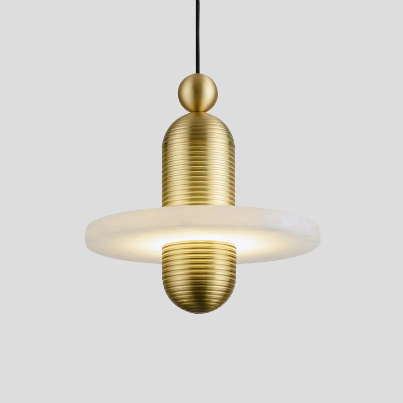 Dress-Like Pendant Lamp Mid Century Marble 1 Head Bedroom Suspension Light in Gold-White with Ribbed Texture Design Clearhalo 'Ceiling Lights' 'Pendant Lights' 'Pendants' Lighting' 1456766