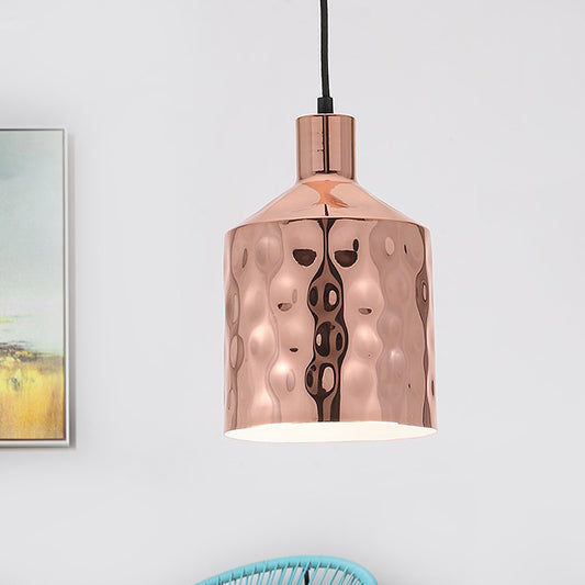 Mid Century Single Hanging Lamp Iron Rose Gold Dimpled Cylindrical Pendant Lighting Fixture Rose Gold Clearhalo 'Ceiling Lights' 'Modern Pendants' 'Modern' 'Pendant Lights' 'Pendants' Lighting' 1456773