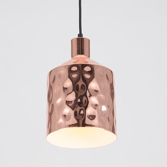 Mid Century Single Hanging Lamp Iron Rose Gold Dimpled Cylindrical Pendant Lighting Fixture Clearhalo 'Ceiling Lights' 'Modern Pendants' 'Modern' 'Pendant Lights' 'Pendants' Lighting' 1456776