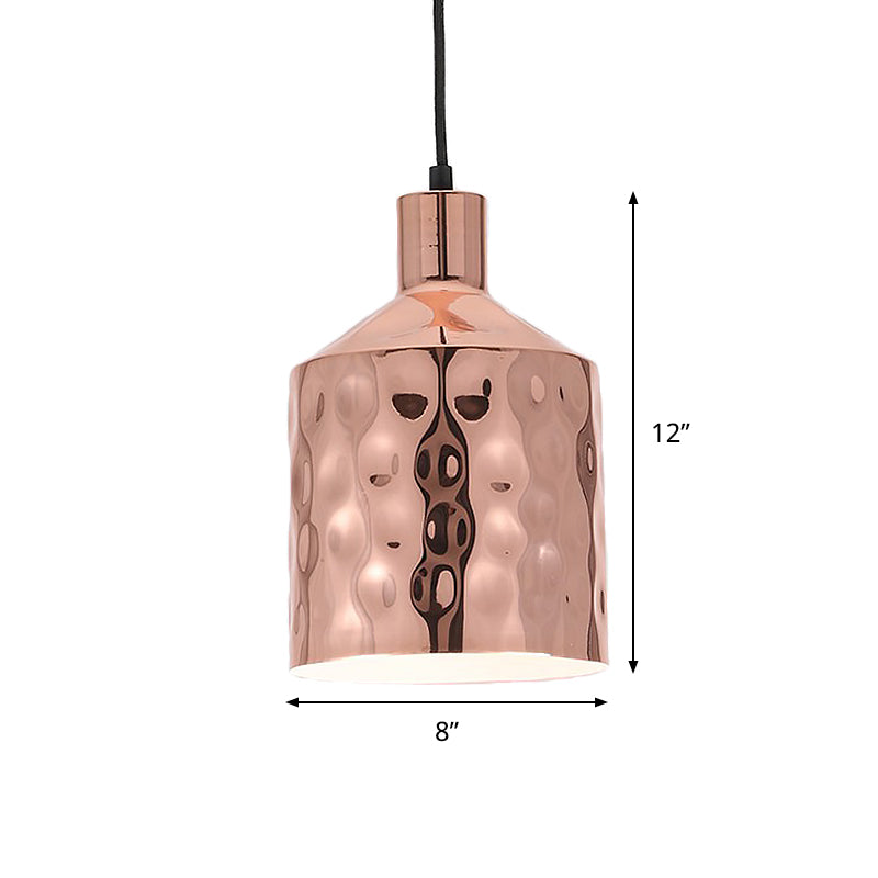 Mid Century Single Hanging Lamp Iron Rose Gold Dimpled Cylindrical Pendant Lighting Fixture Clearhalo 'Ceiling Lights' 'Modern Pendants' 'Modern' 'Pendant Lights' 'Pendants' Lighting' 1456777