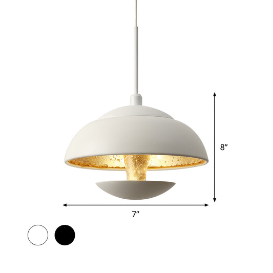 Nordic Bowled Iron Pendant Lamp LED Hanging Light Fixture in Black/White and Gold Inner over Table Clearhalo 'Ceiling Lights' 'Modern Pendants' 'Modern' 'Pendant Lights' 'Pendants' Lighting' 1456795