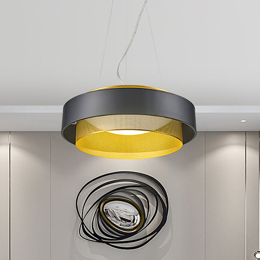 Metal 2 Layers Circle Hanging Light Modern White/Black-Gold 15"/18" Wide LED Drop Pendant with Mesh Screen and Acrylic Diffuser Black Clearhalo 'Ceiling Lights' 'Modern Pendants' 'Modern' 'Pendant Lights' 'Pendants' Lighting' 1456800