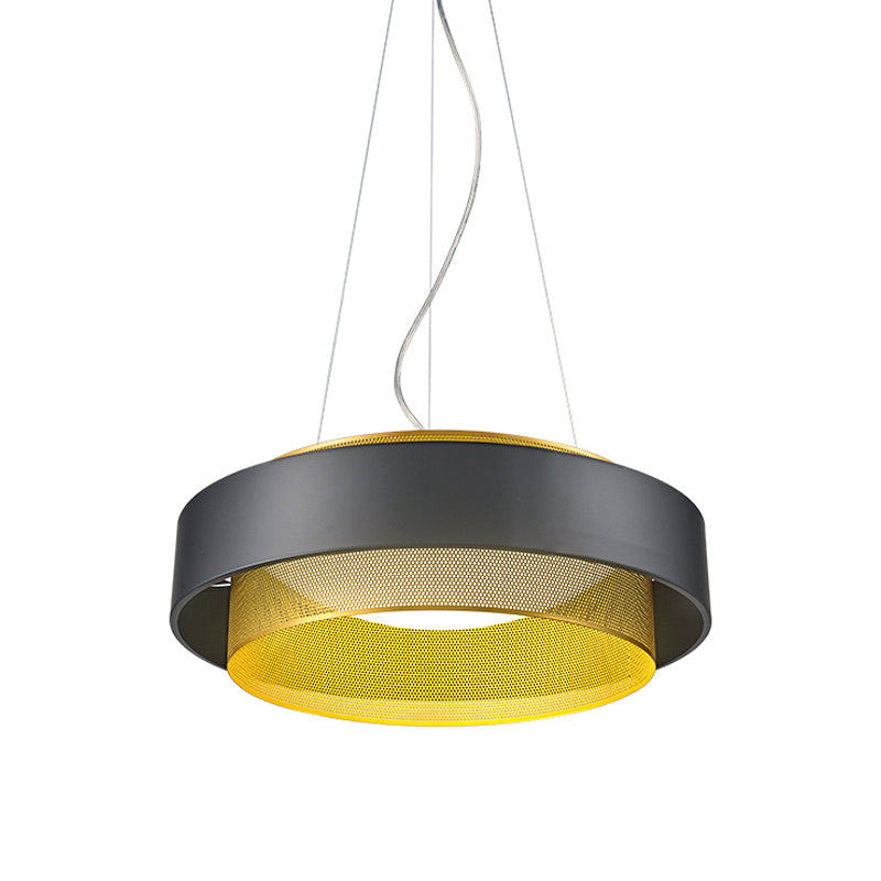 Metal 2 Layers Circle Hanging Light Modern White/Black-Gold 15"/18" Wide LED Drop Pendant with Mesh Screen and Acrylic Diffuser Clearhalo 'Ceiling Lights' 'Modern Pendants' 'Modern' 'Pendant Lights' 'Pendants' Lighting' 1456802