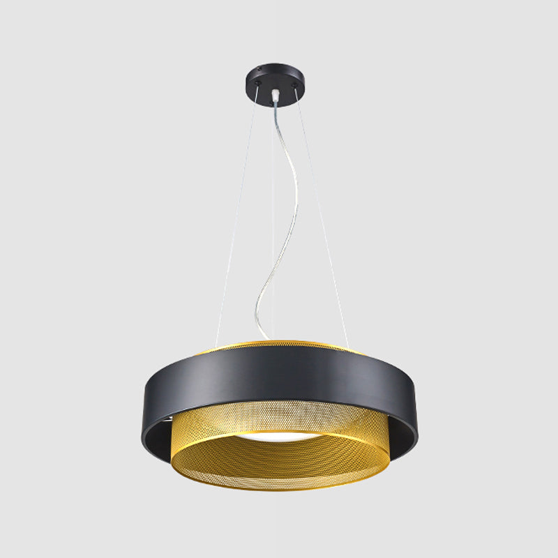 Metal 2 Layers Circle Hanging Light Modern White/Black-Gold 15"/18" Wide LED Drop Pendant with Mesh Screen and Acrylic Diffuser Clearhalo 'Ceiling Lights' 'Modern Pendants' 'Modern' 'Pendant Lights' 'Pendants' Lighting' 1456803