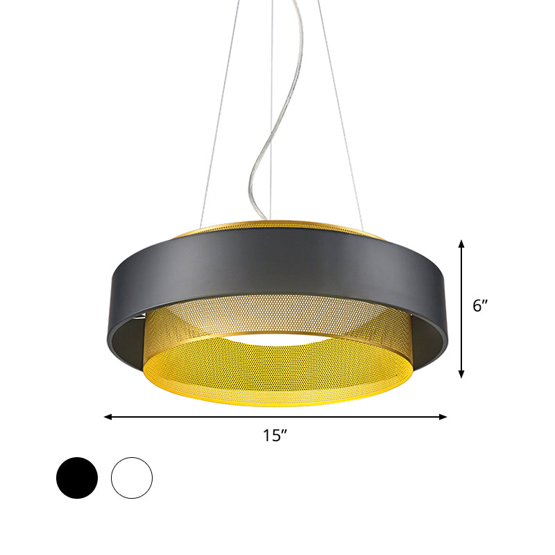 Metal 2 Layers Circle Hanging Light Modern White/Black-Gold 15"/18" Wide LED Drop Pendant with Mesh Screen and Acrylic Diffuser Clearhalo 'Ceiling Lights' 'Modern Pendants' 'Modern' 'Pendant Lights' 'Pendants' Lighting' 1456804