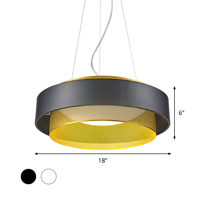 Metal 2 Layers Circle Hanging Light Modern White/Black-Gold 15"/18" Wide LED Drop Pendant with Mesh Screen and Acrylic Diffuser Clearhalo 'Ceiling Lights' 'Modern Pendants' 'Modern' 'Pendant Lights' 'Pendants' Lighting' 1456805