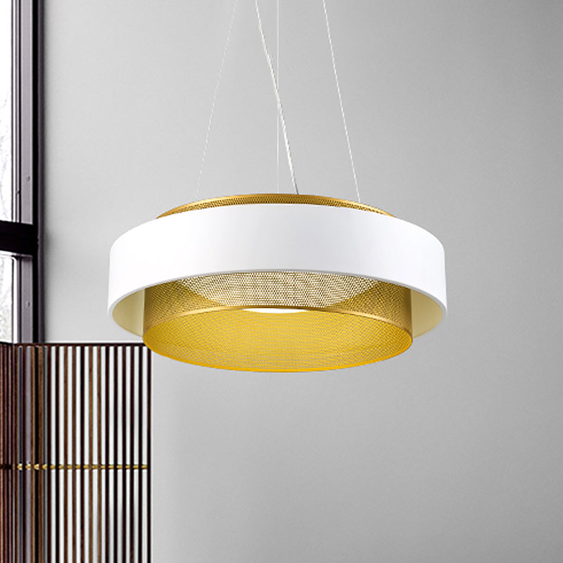 Metal 2 Layers Circle Hanging Light Modern White/Black-Gold 15"/18" Wide LED Drop Pendant with Mesh Screen and Acrylic Diffuser White Clearhalo 'Ceiling Lights' 'Modern Pendants' 'Modern' 'Pendant Lights' 'Pendants' Lighting' 1456806