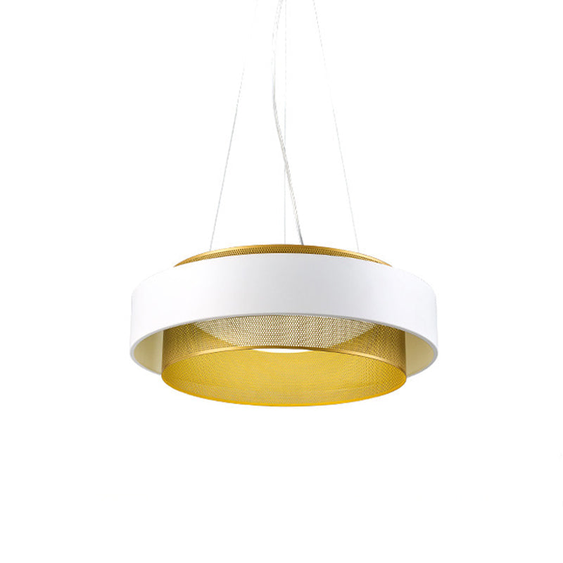 Metal 2 Layers Circle Hanging Light Modern White/Black-Gold 15"/18" Wide LED Drop Pendant with Mesh Screen and Acrylic Diffuser Clearhalo 'Ceiling Lights' 'Modern Pendants' 'Modern' 'Pendant Lights' 'Pendants' Lighting' 1456808