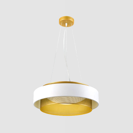 Metal 2 Layers Circle Hanging Light Modern White/Black-Gold 15"/18" Wide LED Drop Pendant with Mesh Screen and Acrylic Diffuser Clearhalo 'Ceiling Lights' 'Modern Pendants' 'Modern' 'Pendant Lights' 'Pendants' Lighting' 1456809