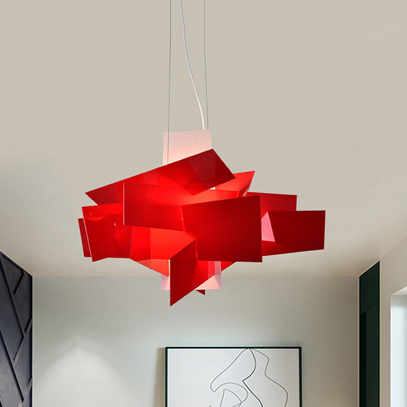 Artistry Spliced Acrylic Drop Pendant 2 Bulbs Multi Light Ceiling Light in White/Red for Living Room Red Clearhalo 'Ceiling Lights' 'Chandeliers' 'Modern Chandeliers' 'Modern' Lighting' 1456820