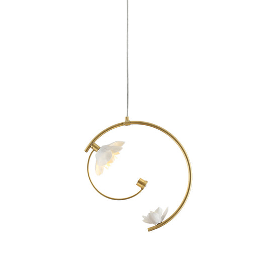 Ceramic Flower Pendant Lamp Modern Single White Hanging Ceiling Light with Gold Scroll Stem Clearhalo 'Ceiling Lights' 'Modern Pendants' 'Modern' 'Pendant Lights' 'Pendants' Lighting' 1456835