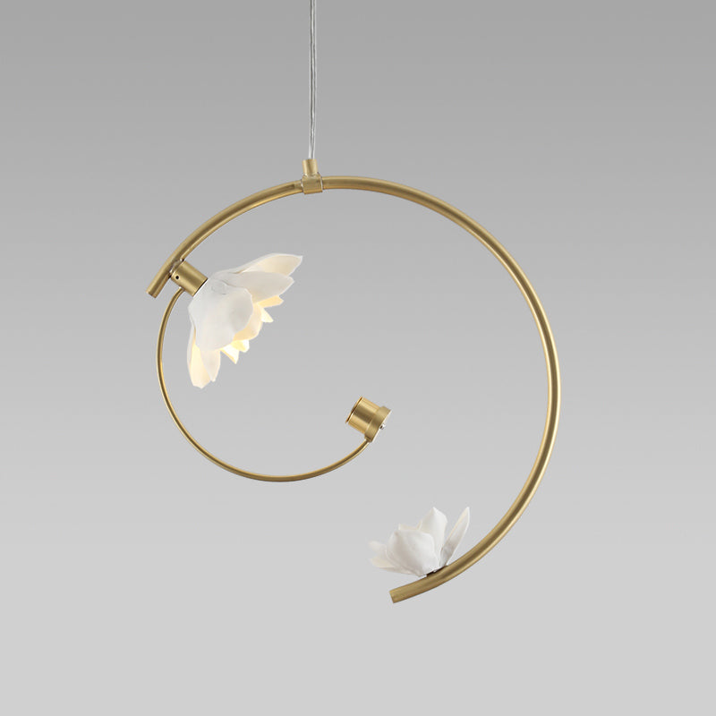 Ceramic Flower Pendant Lamp Modern Single White Hanging Ceiling Light with Gold Scroll Stem Clearhalo 'Ceiling Lights' 'Modern Pendants' 'Modern' 'Pendant Lights' 'Pendants' Lighting' 1456836