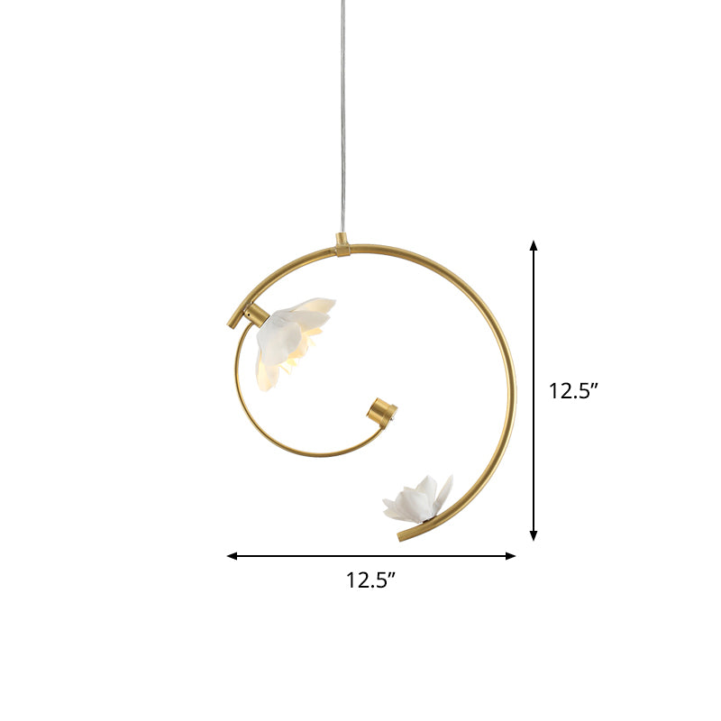 Ceramic Flower Pendant Lamp Modern Single White Hanging Ceiling Light with Gold Scroll Stem Clearhalo 'Ceiling Lights' 'Modern Pendants' 'Modern' 'Pendant Lights' 'Pendants' Lighting' 1456837