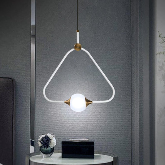 Orb Frosted Glass Pendulum Light Minimalist 1 Head White Ceiling Pendant with Triangular Frame White Clearhalo 'Ceiling Lights' 'Modern Pendants' 'Modern' 'Pendant Lights' 'Pendants' Lighting' 1456838