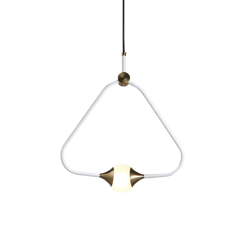 Orb Frosted Glass Pendulum Light Minimalist 1 Head White Ceiling Pendant with Triangular Frame Clearhalo 'Ceiling Lights' 'Modern Pendants' 'Modern' 'Pendant Lights' 'Pendants' Lighting' 1456841