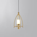 Matte Glass Dual Shade Cylinder Pendant Mid Century 1-Light Hanging Light Fixture with Gold Cage Guard Clearhalo 'Ceiling Lights' 'Modern Pendants' 'Modern' 'Pendant Lights' 'Pendants' Lighting' 1456851