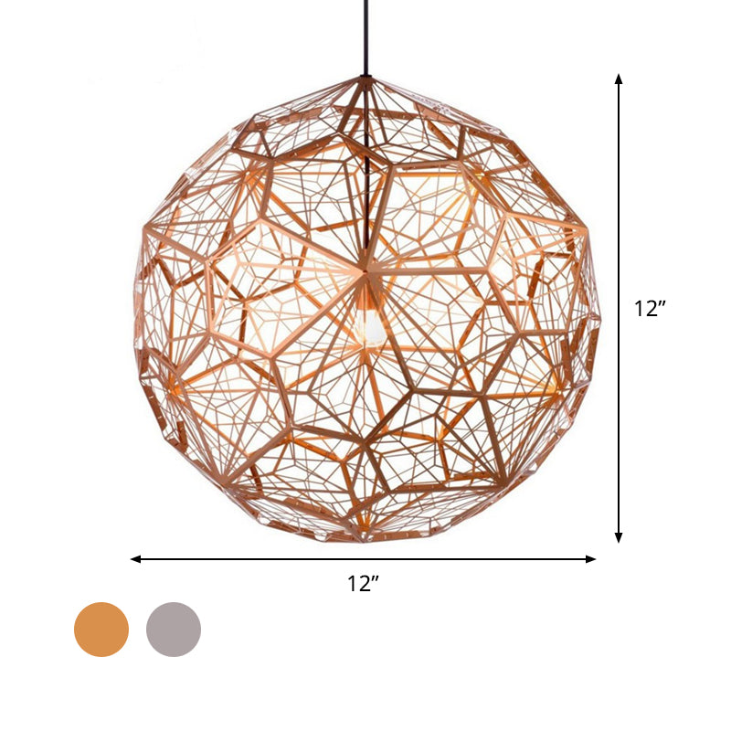 Hollowed Out Wire Sphere Pendant Lighting Modern Stylish Stainless Steel Rose Gold/Chrome Hanging Lamp Kit Clearhalo 'Ceiling Lights' 'Modern Pendants' 'Modern' 'Pendant Lights' 'Pendants' Lighting' 1456857