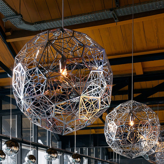 Hollowed Out Wire Sphere Pendant Lighting Modern Stylish Stainless Steel Rose Gold/Chrome Hanging Lamp Kit Chrome Clearhalo 'Ceiling Lights' 'Modern Pendants' 'Modern' 'Pendant Lights' 'Pendants' Lighting' 1456858