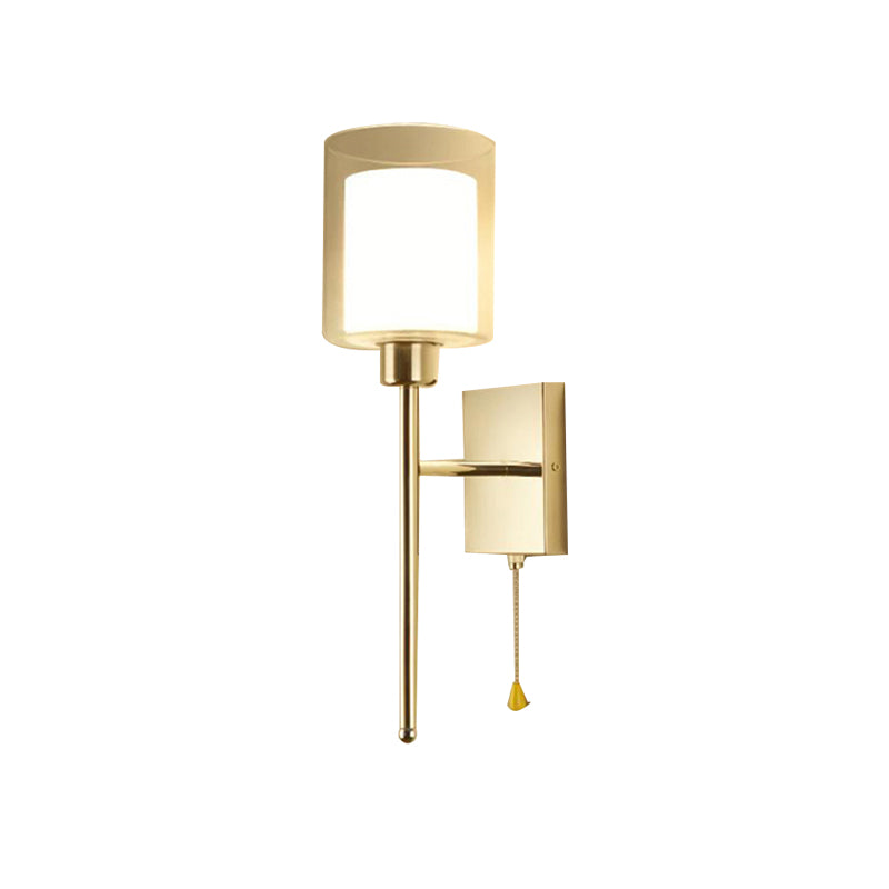 Beige/Chrome Cylindrical Sconce Modern 1 Light Smoke/Clear Glass Wall Mount Light with Switch/No Switch/Cable Switch Gold Cable Switch Clearhalo 'Cast Iron' 'Glass' 'Industrial' 'Modern wall lights' 'Modern' 'Tiffany' 'Traditional wall lights' 'Wall Lamps & Sconces' 'Wall Lights' Lighting' 145688