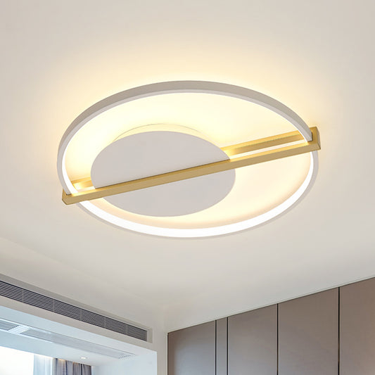 Minimalist LED Flush Mount Lighting Acrylic Black/White Circular Thin Ceiling Light with Gold Hoop Guard White-Gold Clearhalo 'Ceiling Lights' 'Close To Ceiling Lights' 'Close to ceiling' 'Flush mount' Lighting' 1456884